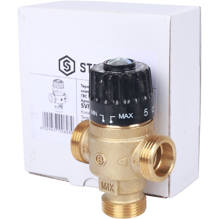 Термостатический смесительный клапан для систем отопления и ГВС STOUT 3/4" НР 30-65°С KV 2,3 SVM-0125-236520 - фото