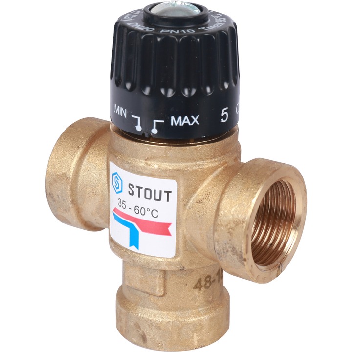 Термостатический смесительный клапан для систем отопления и ГВС STOUT 3/4" ВР 35-60°С KV 1,6 SVM-0110-166020 - фото