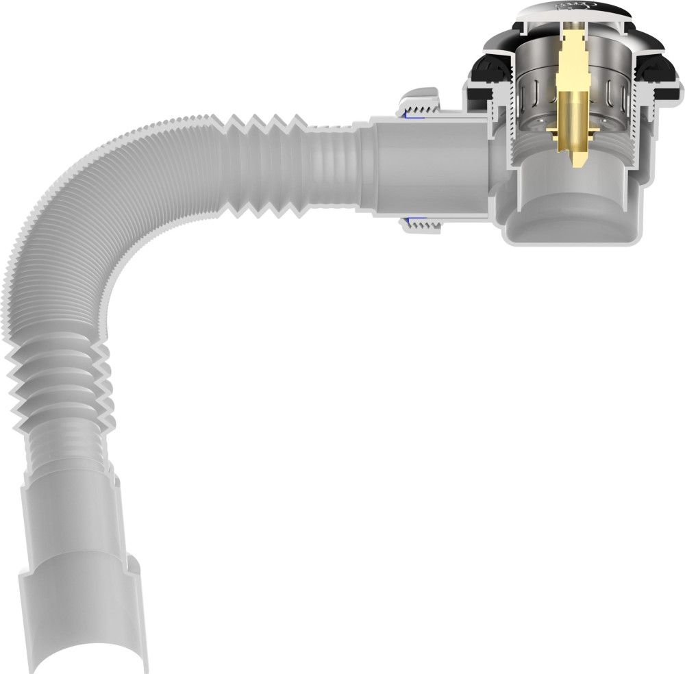 V465 Сифон для душевого поддона 1½ хром D50мм клик-клак мет.сетка, высота 65мм с гофротрубой 40х40-50 фото-6