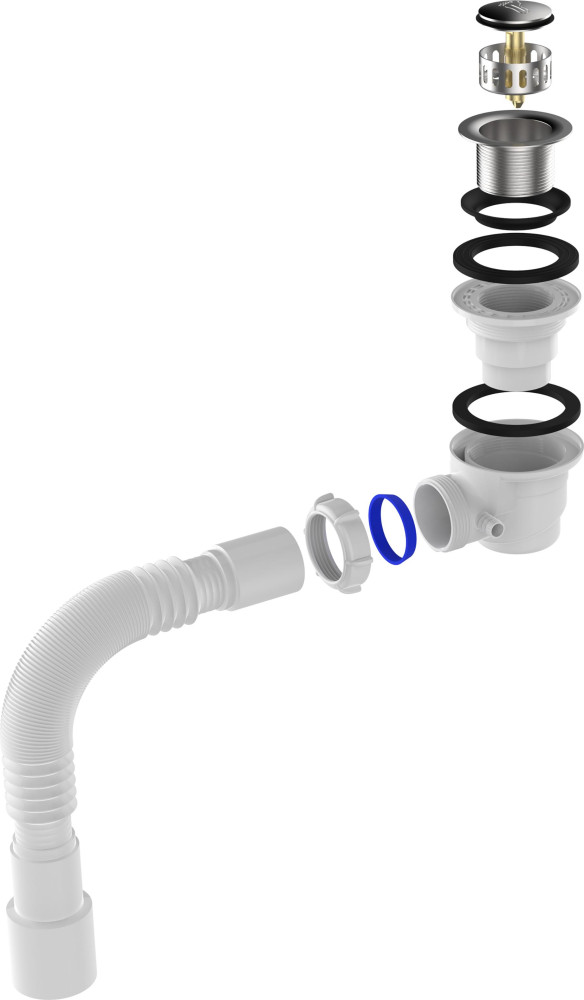 V465 Сифон для душевого поддона 1½ хром D50мм клик-клак мет.сетка, высота 65мм с гофротрубой 40х40-50 фото-4