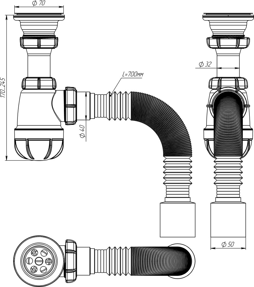 S0110 Сифон для умывальника 1½х40 с гофротрубой 40х50 фото-8