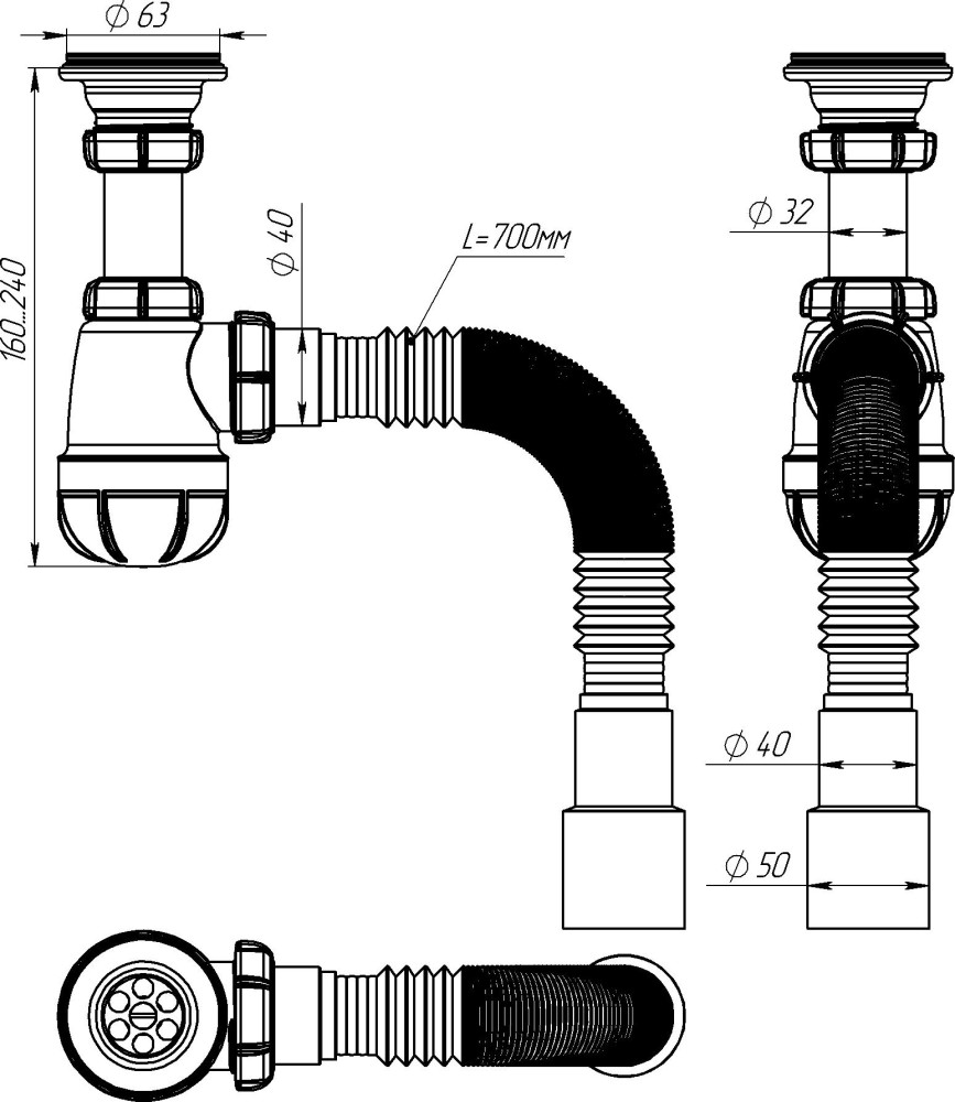 S1015 Сифон для умывальника 1¼х40 с гофротрубой 40х40-50 фото-8 S1015 Сифон для умывальника 1¼х40 с гофротрубой 40х40-50 фото-8