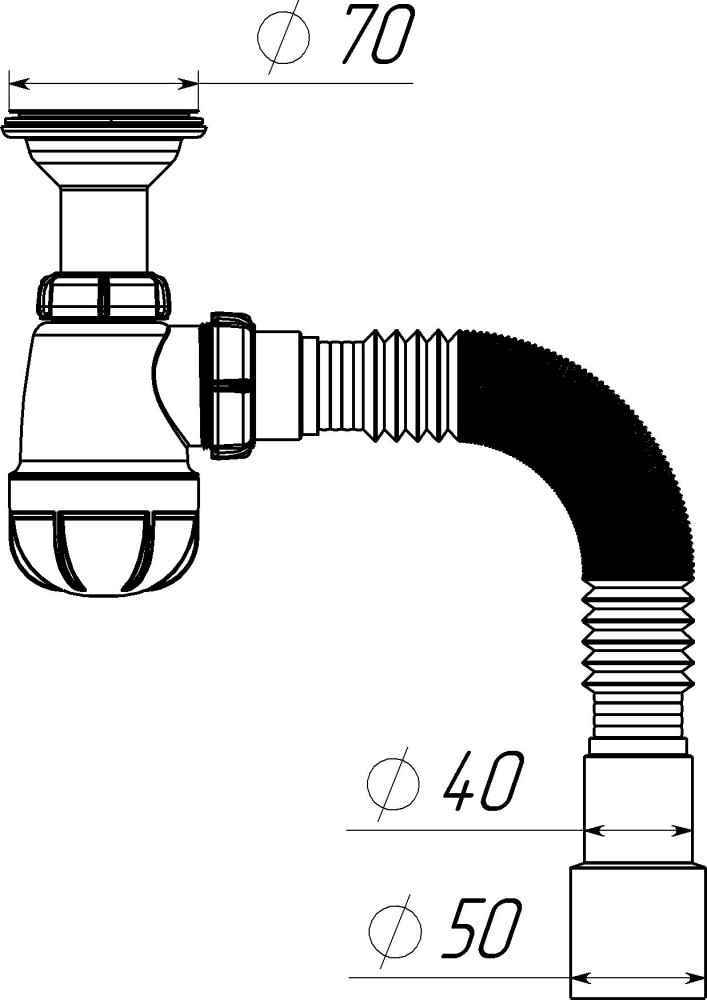 S0515 Сифон для кухни малый 1½х40 с удлинённой горловиной с гибкой трубой 40х40-50 фото-7 S0515 Сифон для кухни малый 1½х40 с удлинённой горловиной с гибкой трубой 40х40-50 фото-7