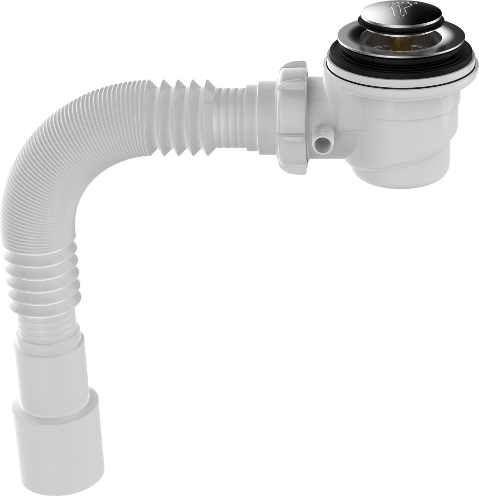 V465 Сифон для душевого поддона 1½ хром D50мм клик-клак мет.сетка, высота 65мм с гофротрубой 40х40-50 - фото2