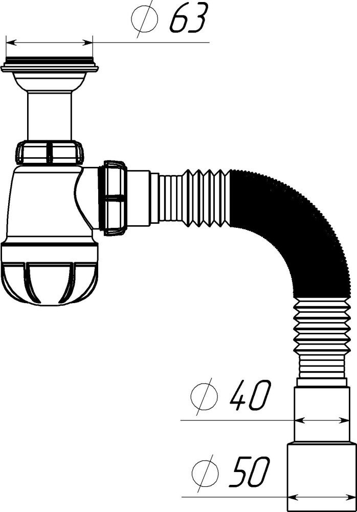 S2015 Сифон для умывальника 1¼х40 с удлинённой горловиной с гибкой трубой 40х40-50 фото-7