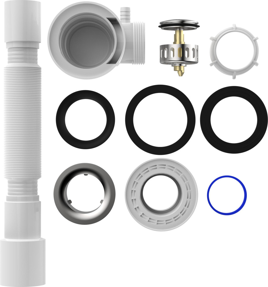 V465 Сифон для душевого поддона 1½ хром D50мм клик-клак мет.сетка, высота 65мм с гофротрубой 40х40-50 фото-6