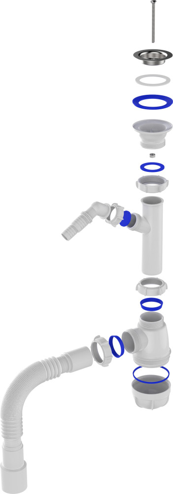 B1025 Сифон для кухни 1½&quot;х40 с отводом для стиральной машины с гофротрубой 40х40-50 фото-5