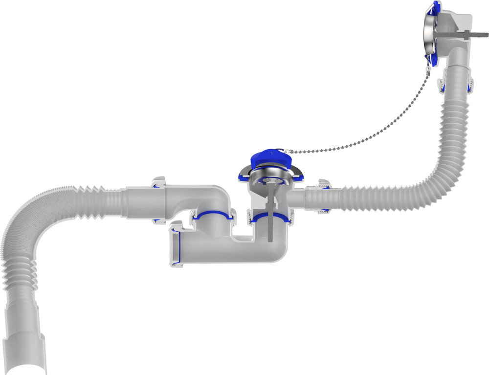 V255 Сифон для ванны 1½х40 регулируемый с выпуском, переливом и гофротрубой 40х40-50 фото-4 V255 Сифон для ванны 1½х40 регулируемый с выпуском, переливом и гофротрубой 40х40-50 фото-4