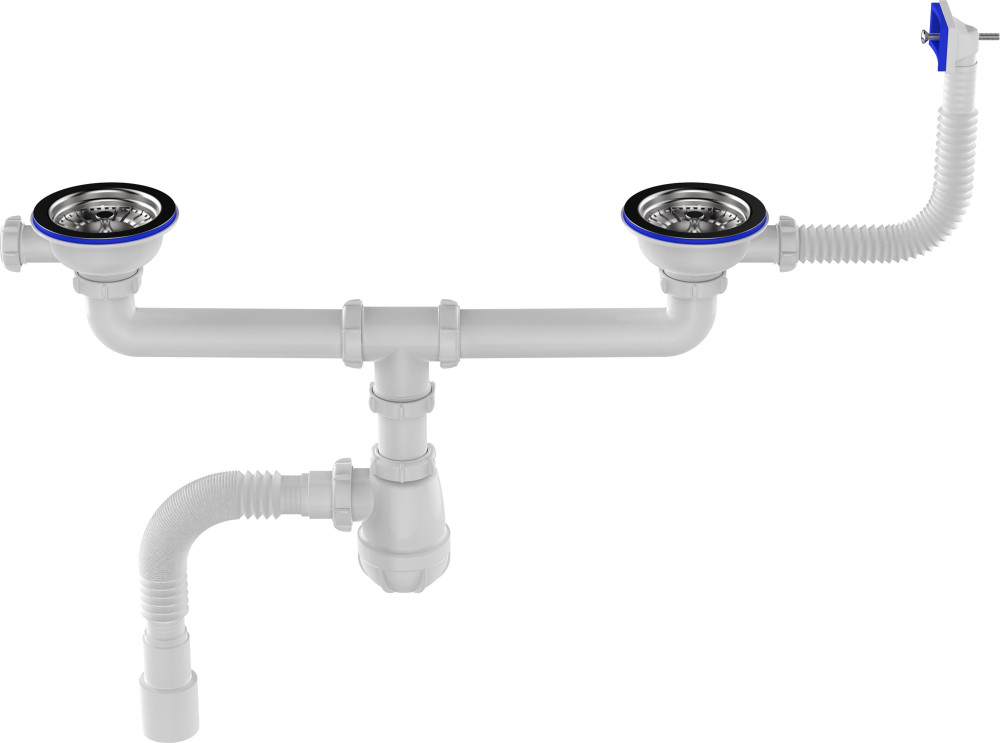 D0148 Сифон для мойки сдвоенный 3½&quot;х40 с прямоугольным переливом и гофротрубой 40х40-50 - фото2