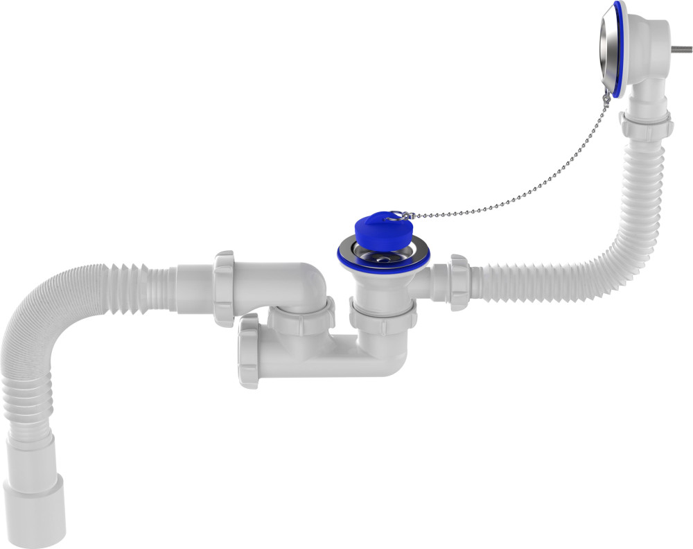 V255 Сифон для ванны 1½х40 регулируемый с выпуском, переливом и гофротрубой 40х40-50 - фото2