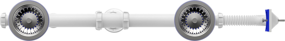 D0148 Сифон для мойки сдвоенный 3½&quot;х40 с прямоугольным переливом и гофротрубой 40х40-50 фото-3