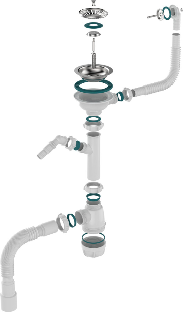 B0140 Сифон для мойки 3½х40 с круглым переливом, отводом для стир. маш. и гофротрубой 40х40-50 фото-4