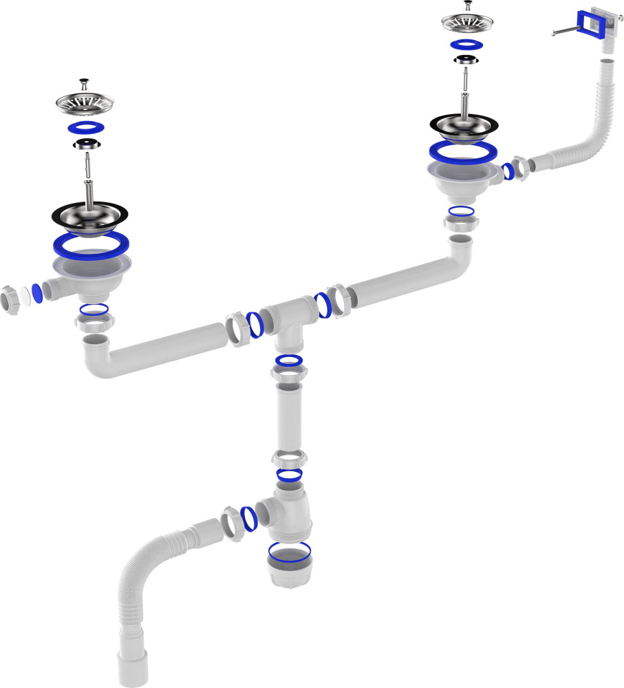 D0148 Сифон для мойки сдвоенный 3½&quot;х40 с прямоугольным переливом и гофротрубой 40х40-50 фото-5