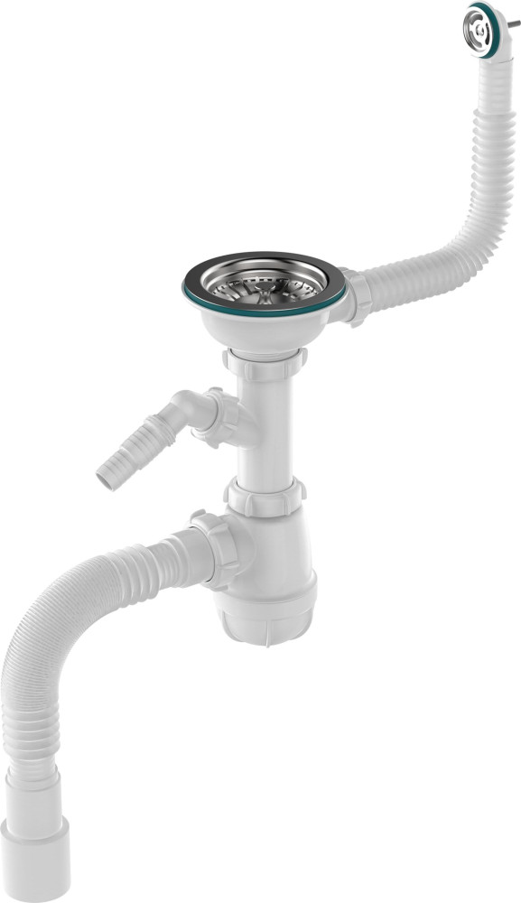 B0140 Сифон для мойки 3½х40 с круглым переливом, отводом для стир. маш. и гофротрубой 40х40-50 - фото1