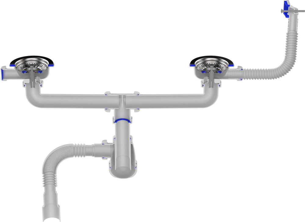 D0148 Сифон для мойки сдвоенный 3½&quot;х40 с прямоугольным переливом и гофротрубой 40х40-50 фото-4