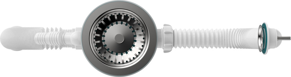 B0140 Сифон для мойки 3½х40 с круглым переливом, отводом для стир. маш. и гофротрубой 40х40-50 фото-3