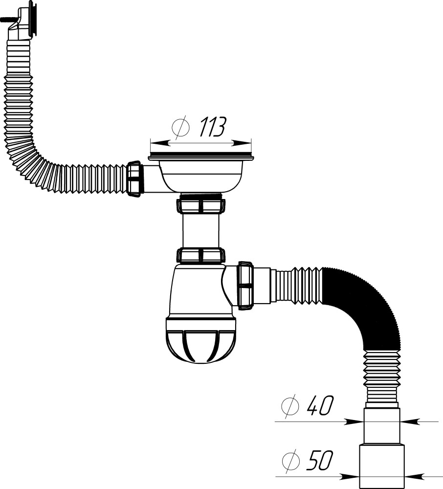 B0139 Сифон для мойки 3½х40 с круглым переливом с гофротрубой 40х40-50 фото-7