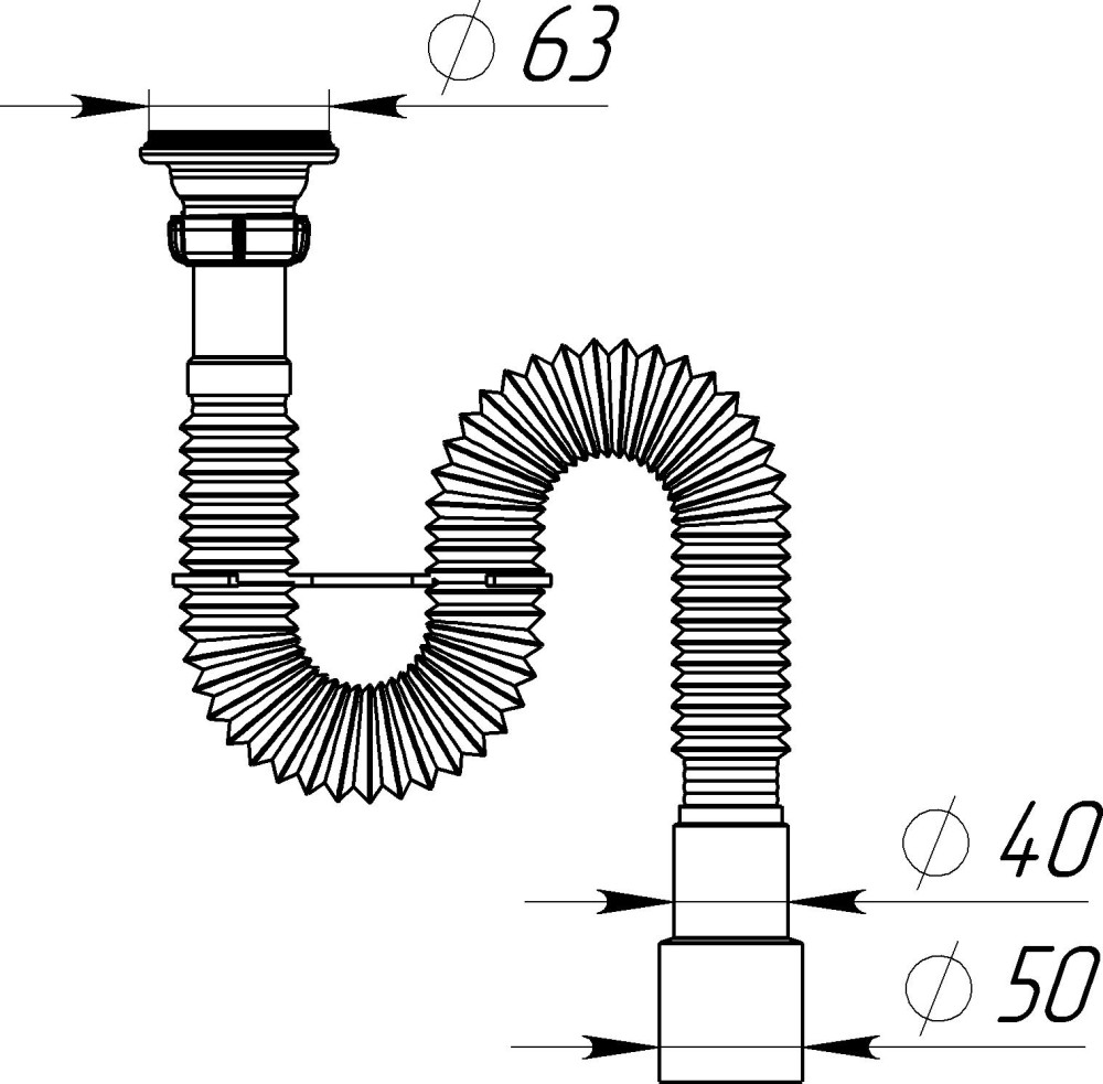 F203 Гофросифон 1¼х40-50 с металлической решеткой 380-750 мм. фото-7