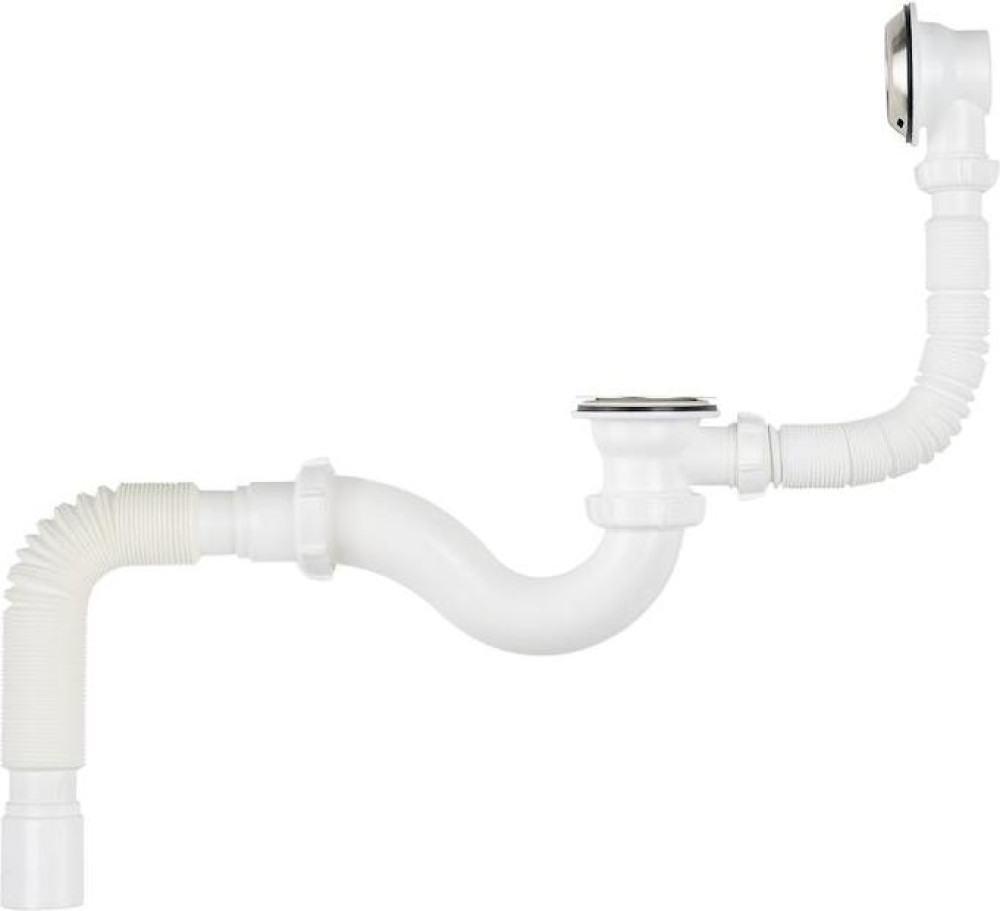 V155 Сифон для ванны 1½х40 с выпуском, переливом и гофротрубой 40х40-50 - фото2