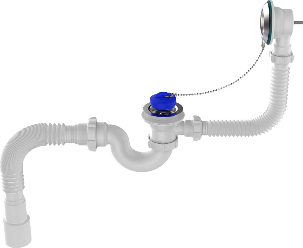 V155 Сифон для ванны 1½х40 с выпуском, переливом и гофротрубой 40х40-50 - фото1