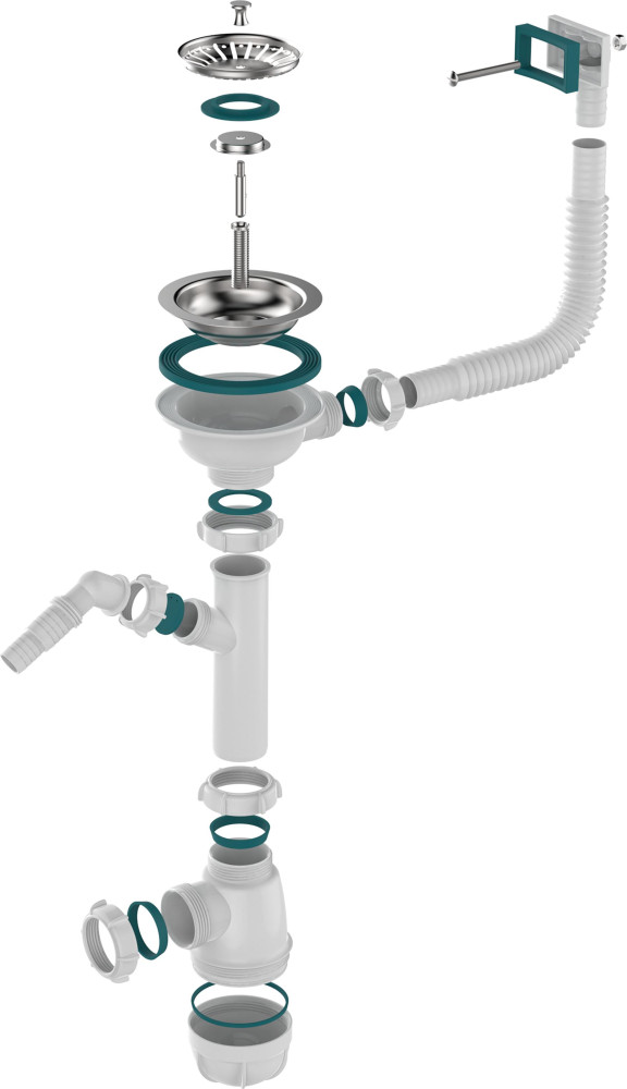 B0146 Сифон для мойки 3½&quot;х40 с прямоугольным переливом, отводом для стир. маш. фото-8