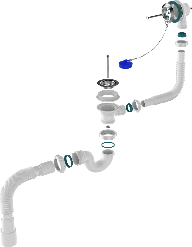 V155 Сифон для ванны 1½х40 с выпуском, переливом и гофротрубой 40х40-50 фото-4