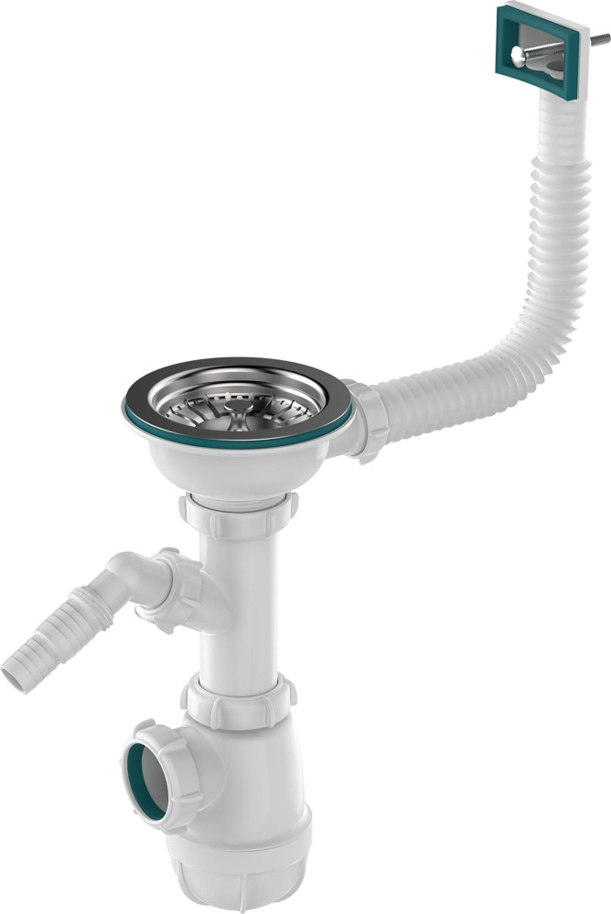 B0146 Сифон для мойки 3½&quot;х40 с прямоугольным переливом, отводом для стир. маш. - фото1