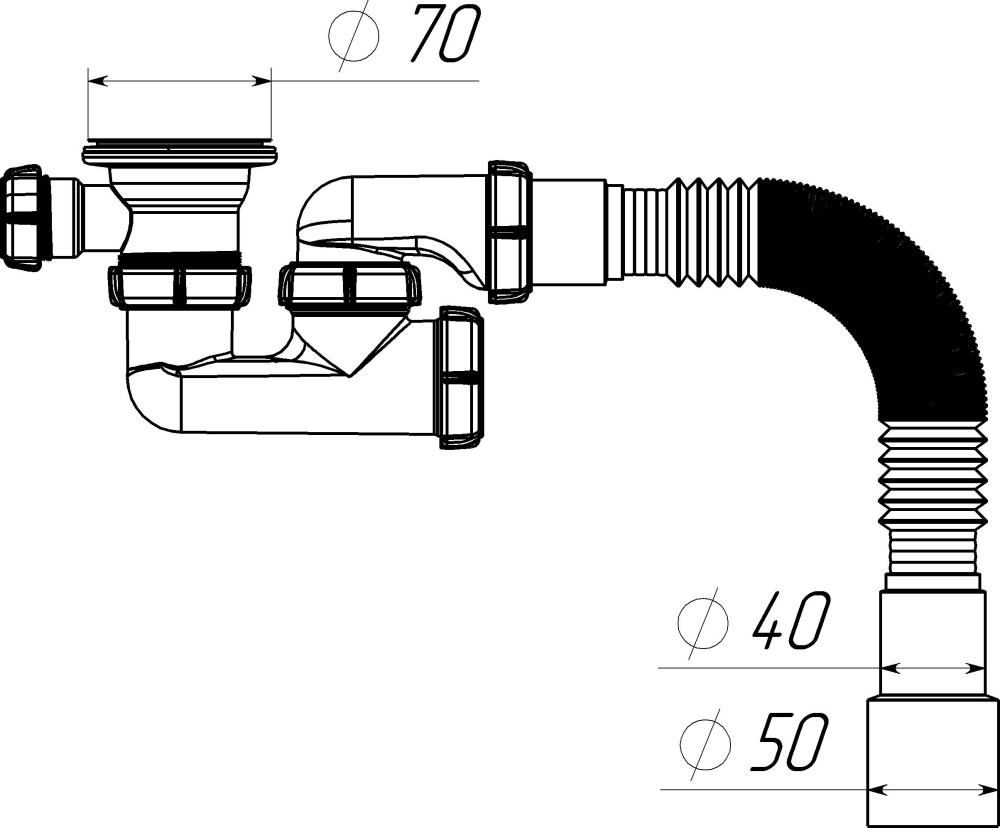V245 Сифон для душевого поддона 1½х40 регулируемый с гофротрубой 40х40-50  - фото2