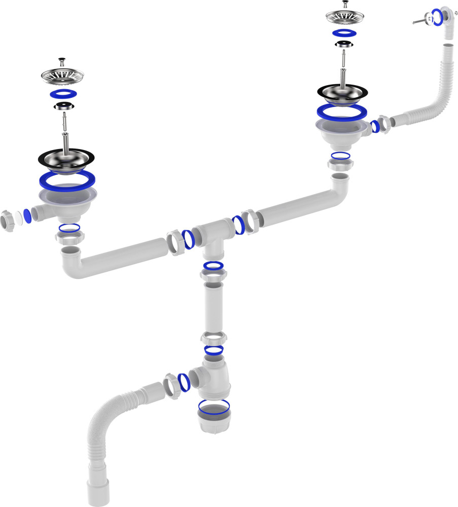 D0139 Сифон для мойки сдвоенный 3½&quot;х40 с круглым переливом и гофротрубой 40х40-50 фото-5