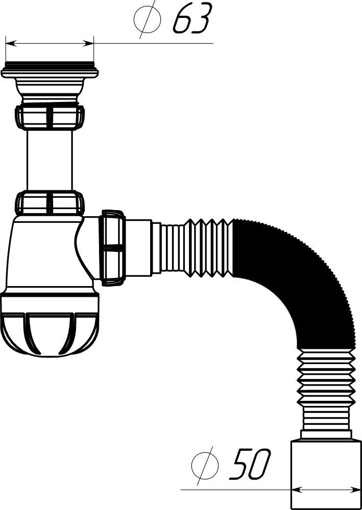 S1010 Сифон для умывальника 1¼х40 с гофротрубой 40х50 фото-7