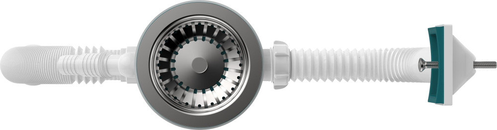 B0147 Сифон для мойки 3½х40 с прямоугольным переливом, отводом для стир. маш. и гофротрубой 40х40-50 фото-3