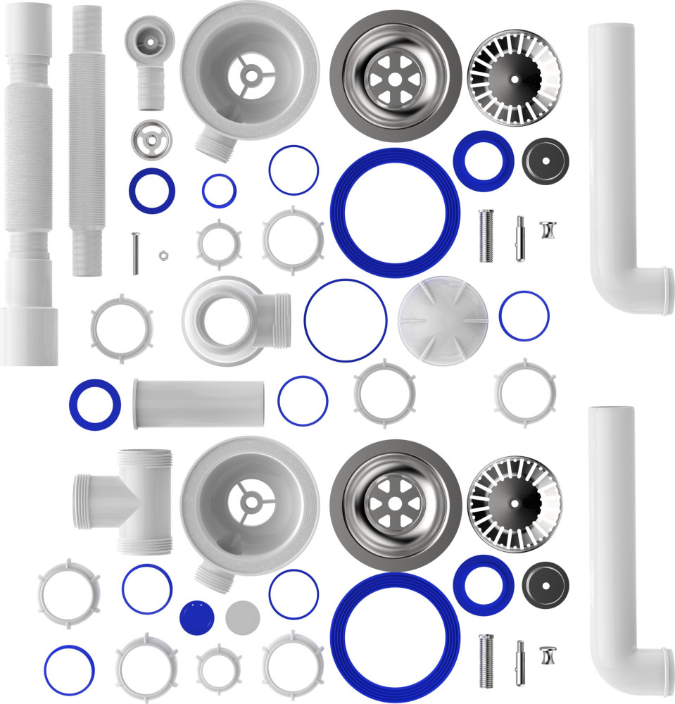 D0139 Сифон для мойки сдвоенный 3½&quot;х40 с круглым переливом и гофротрубой 40х40-50 фото-6