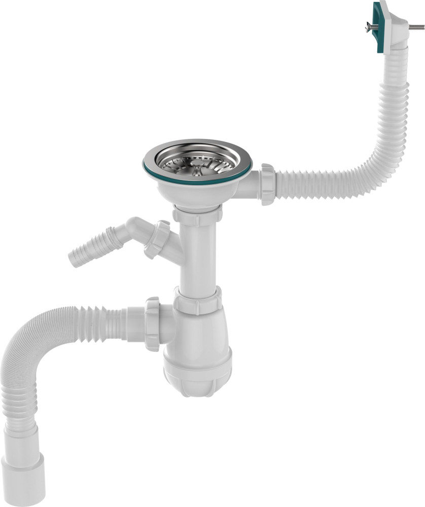 B0147 Сифон для мойки 3½х40 с прямоугольным переливом, отводом для стир. маш. и гофротрубой 40х40-50 - фото2