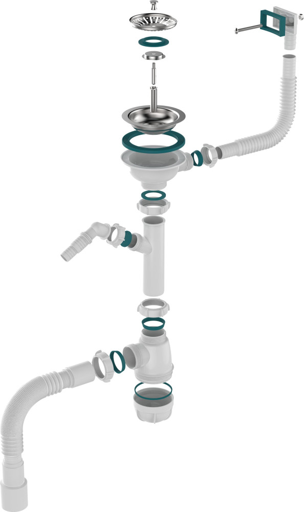 B0147 Сифон для мойки 3½х40 с прямоугольным переливом, отводом для стир. маш. и гофротрубой 40х40-50 фото-8