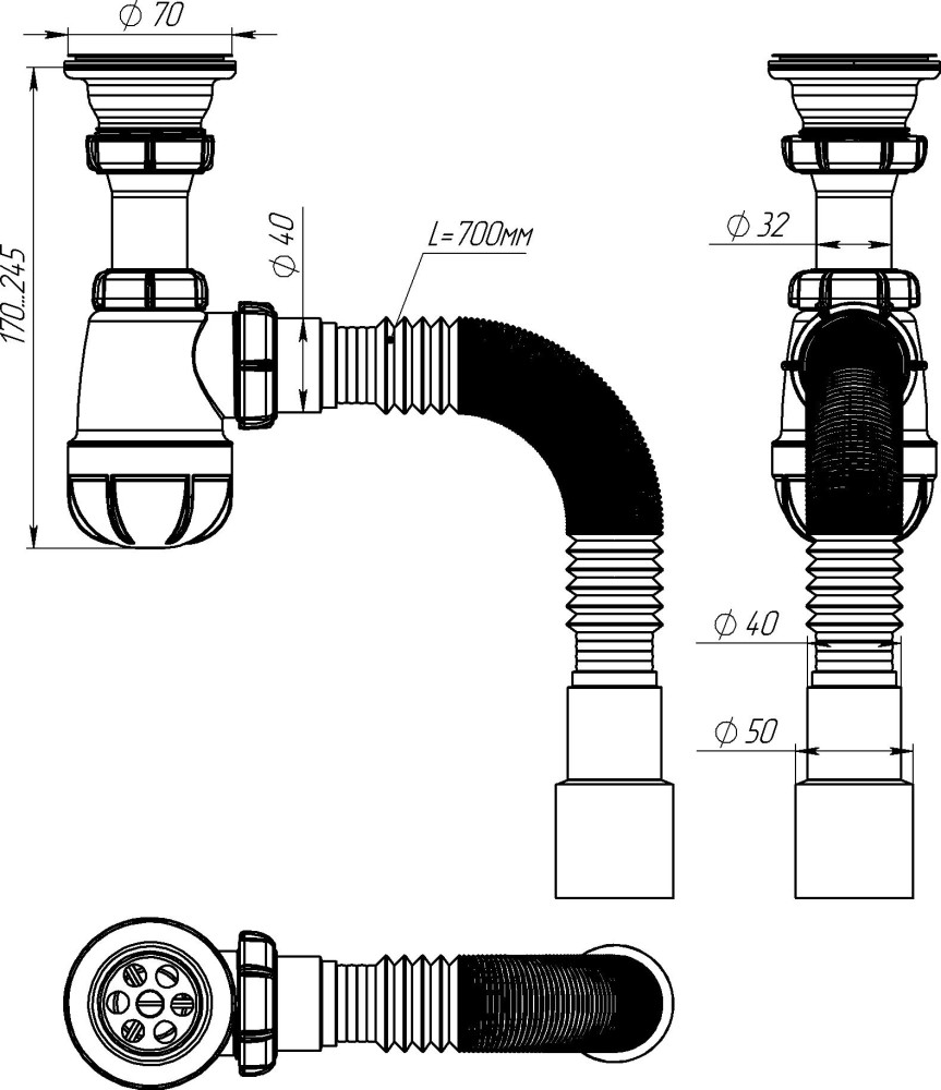 S0115 Сифон для умывальника 1½х40 с гофротрубой 40х40-50 фото-8 S0115 Сифон для умывальника 1½х40 с гофротрубой 40х40-50 фото-8