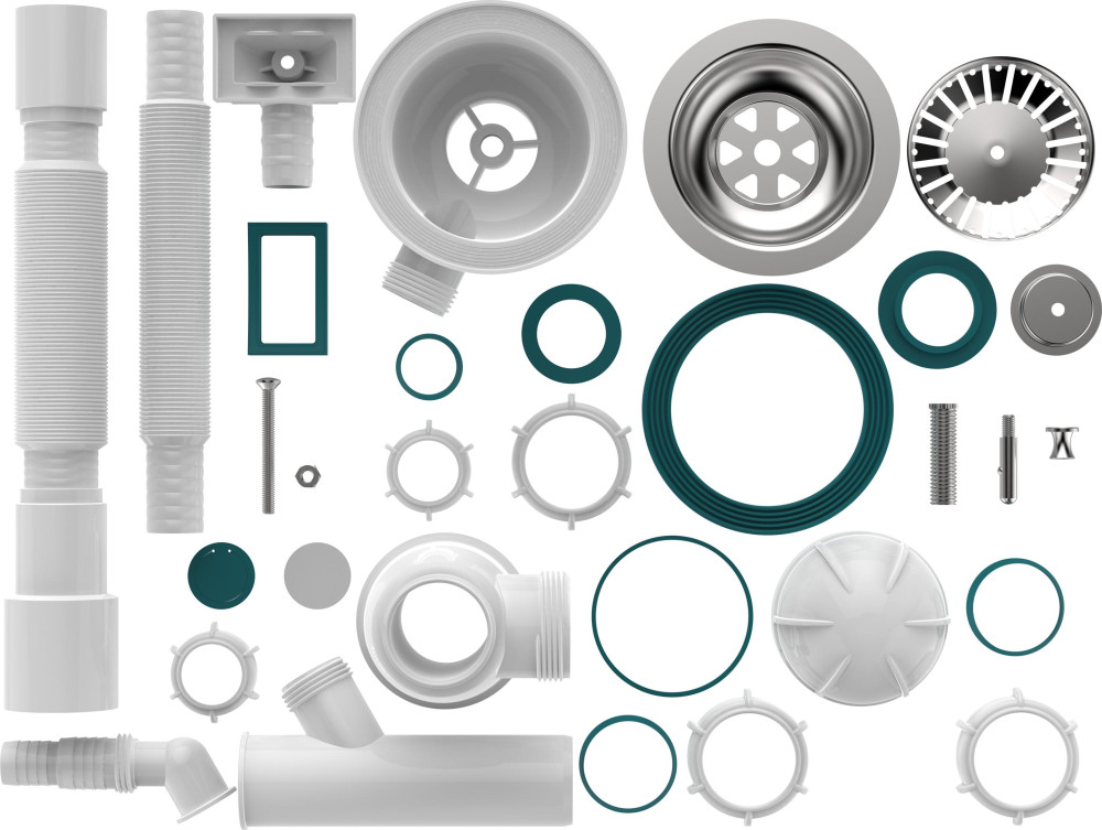 B0147 Сифон для мойки 3½х40 с прямоугольным переливом, отводом для стир. маш. и гофротрубой 40х40-50 фото-7