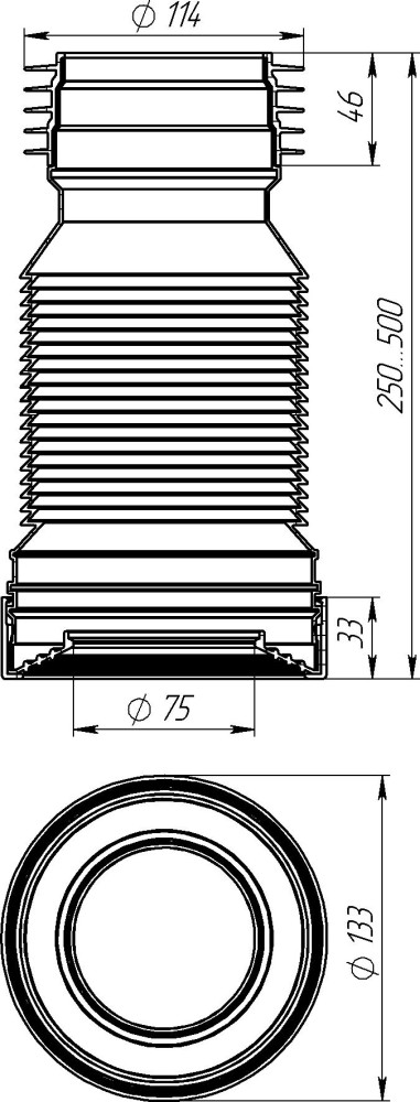 Т828 Удлинитель для унитаза (гофра) с гребенкой 250-500 мм фото-5