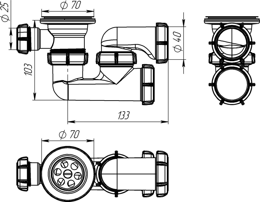 V215 Сифон для душевого поддона 1½"х40 регулируемый фото-3 V215 Сифон для душевого поддона 1½"х40 регулируемый фото-3