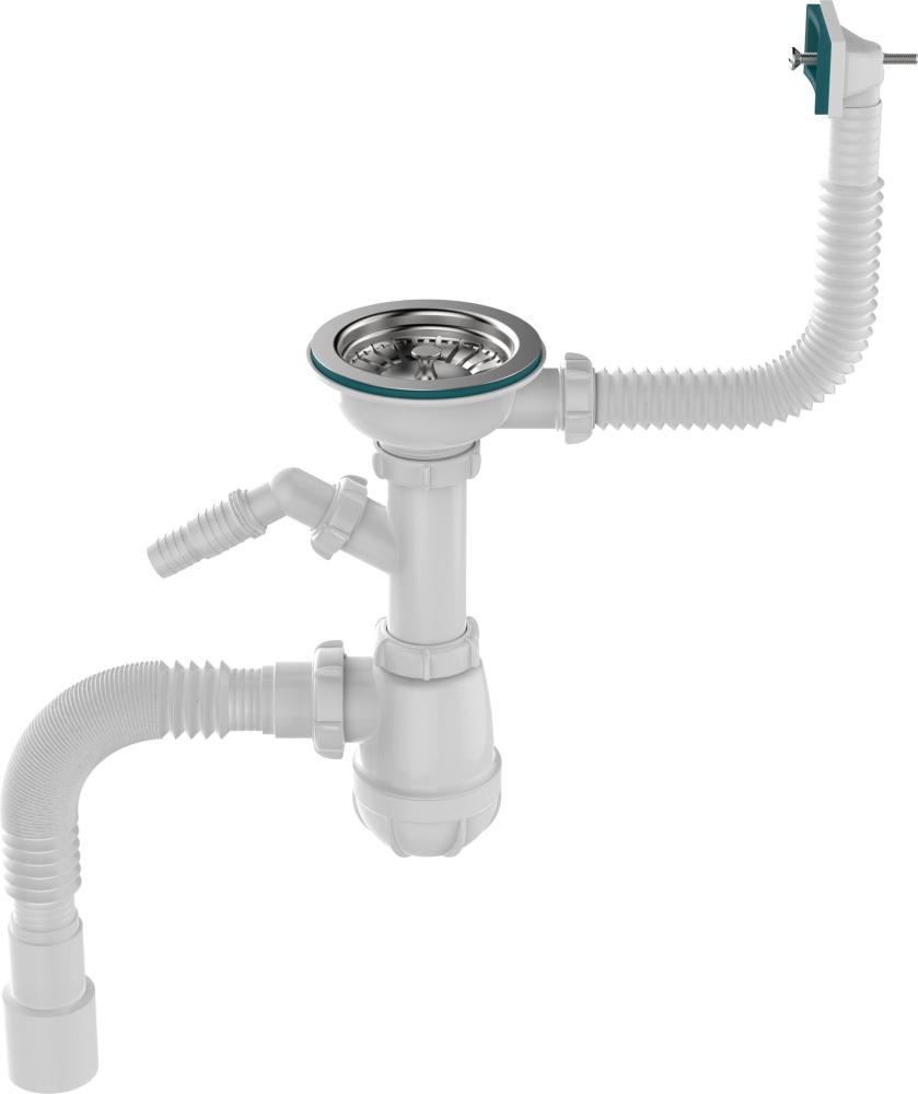 B0147 Сифон для мойки 3½"х40 с прямоугольным переливом, отводом для стир. маш. и гофротрубой 40х40-50 фото-3