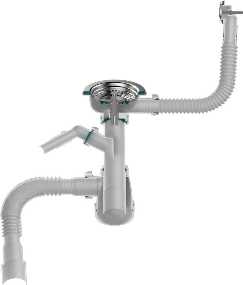 B0140 Сифон для мойки 3½"х40 с круглым переливом, отводом для стир. маш. и гофротрубой 40х40-50 фото-4