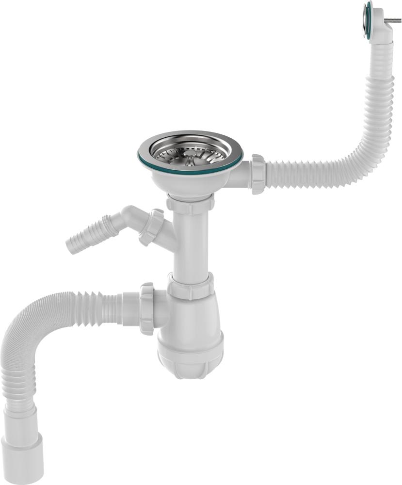 B0140 Сифон для мойки 3½"х40 с круглым переливом, отводом для стир. маш. и гофротрубой 40х40-50 - фото2