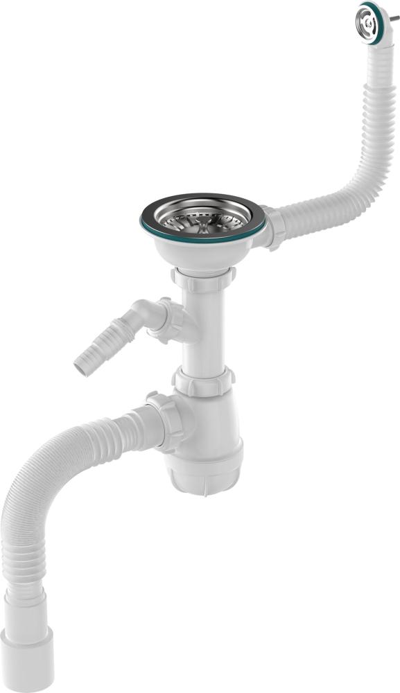 B0140 Сифон для мойки 3½"х40 с круглым переливом, отводом для стир. маш. и гофротрубой 40х40-50 - фото1