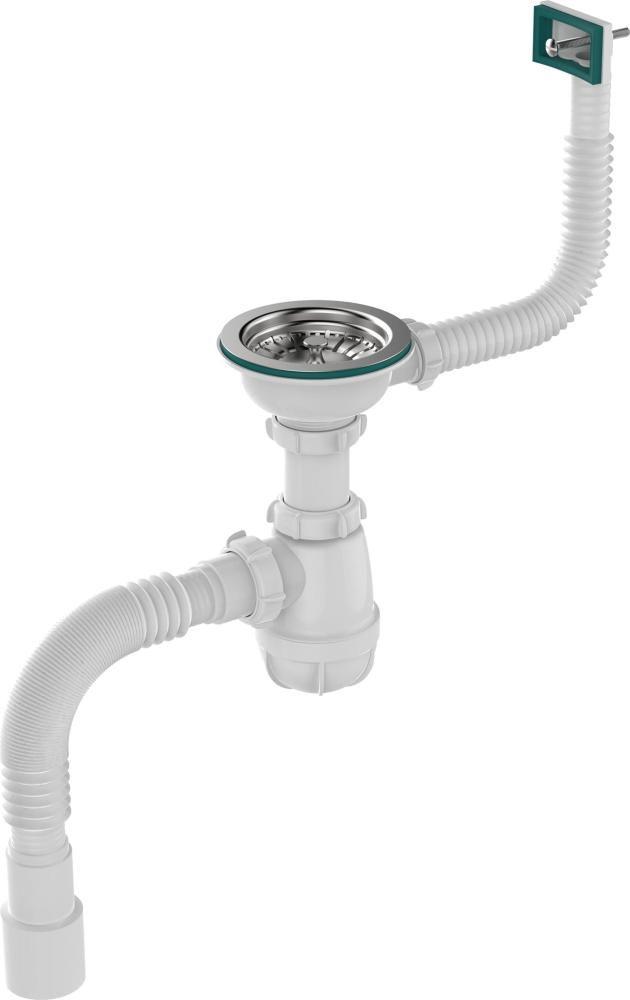 B0148 Сифон для мойки 3½"х40 с прямоугольным переливом и гофротрубой 40х40-50 - фото1