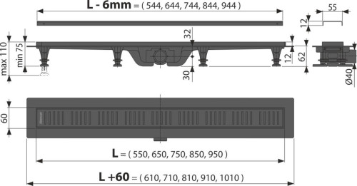 Водоотводящий желоб Alcaplast Simple APZ10BLACK-650M - фото