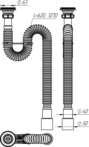 F213 Гофросифон удлиненный 1¼"х40-50 - фото