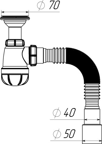 S0515 Сифон для кухни малый 1½"х40 с удлинённой горловиной с гибкой трубой 40х40-50 - фото