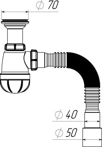 B0515 Сифон для кухни 1½"х40 с удлинённой горловиной с гофротрубой 40х40-50 - фото