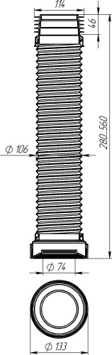 T928 Удлинитель гибкий для унитаза (гофра) армированный 280-560 мм. - фото