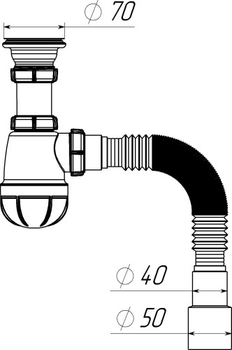 B0115 Сифон для кухни 1½"х40 с гибкой трубой 40х40-50 - фото