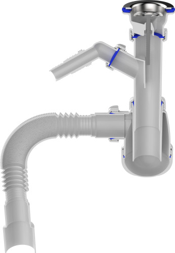 B1025 Сифон для кухни 1½"х40 с отводом для стиральной машины с гофротрубой 40х40-50 - фото